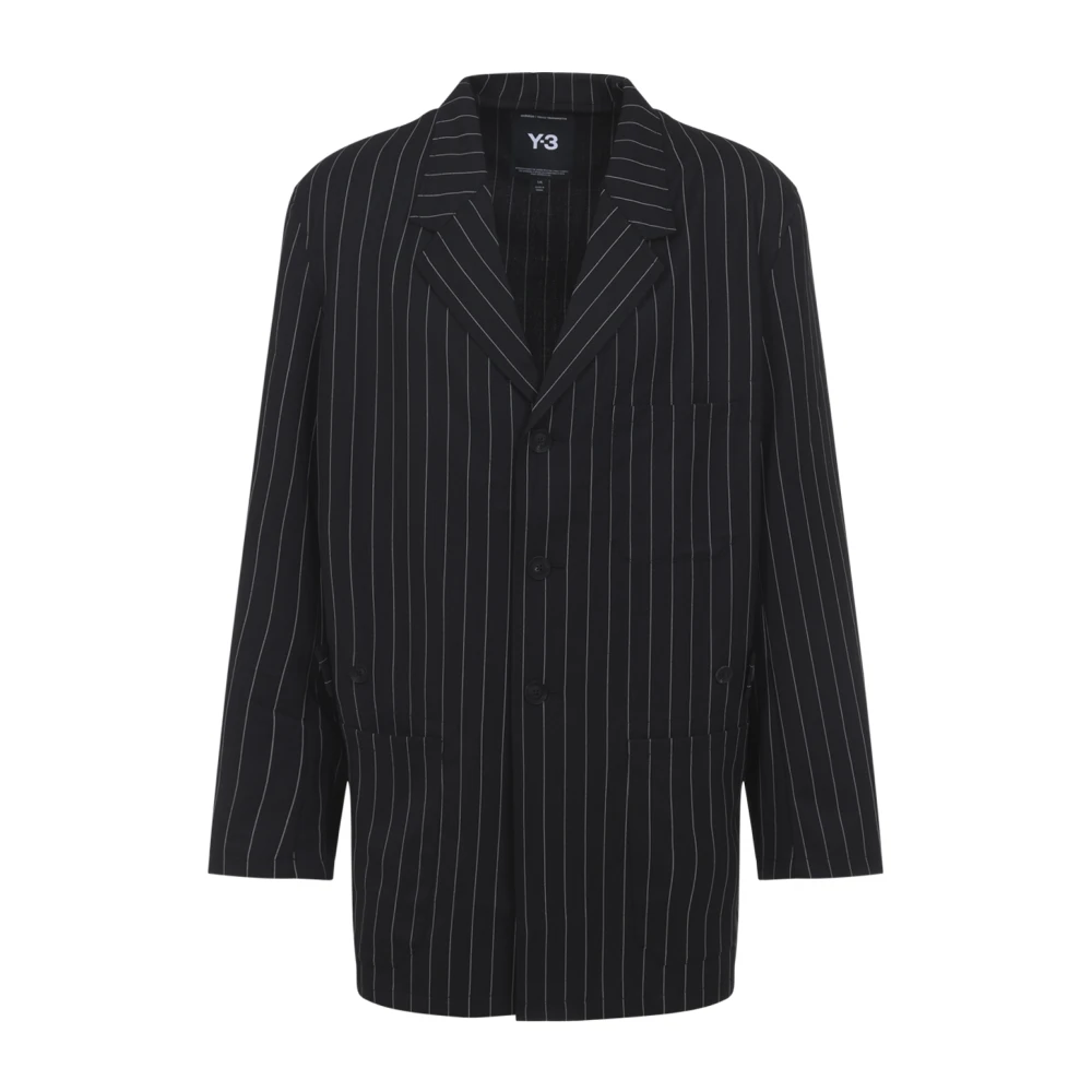 Y-3 Men's Black Pinstripe Refined Wool Chore Coat