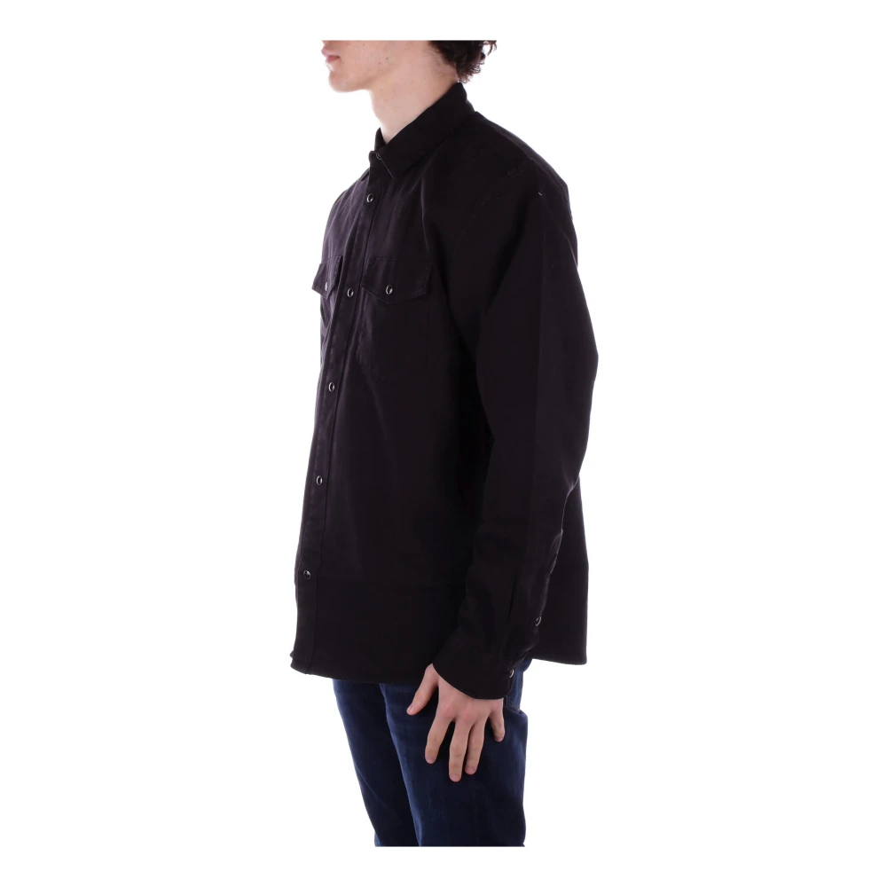 Carhartt WIP Zwarte Jassen Logo Voorste Knoopsluiting Black Heren