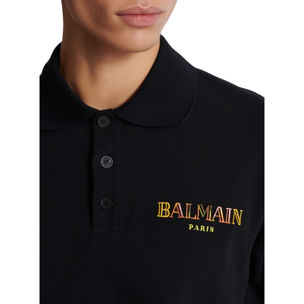 Balmain Vintage geborduurd katoenen poo shirt Black Heren