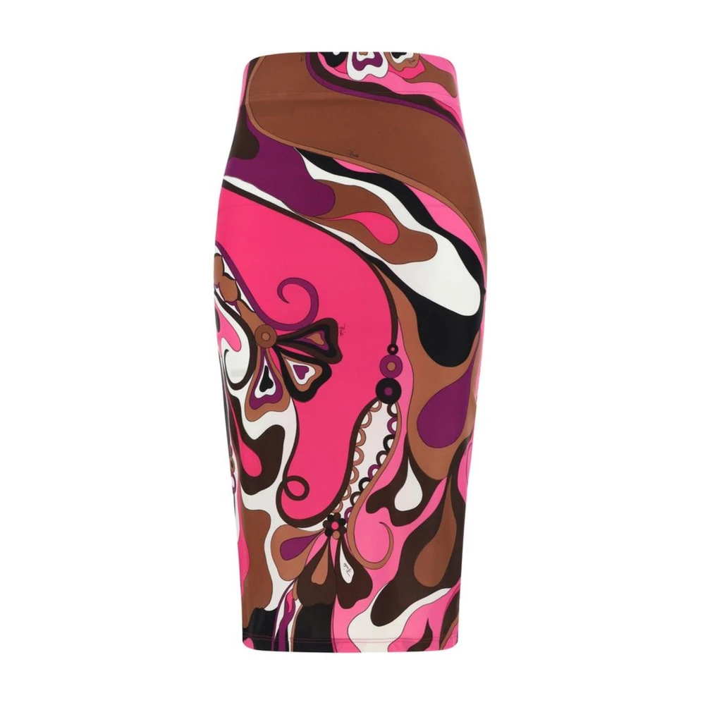 EMILIO PUCCI Orchidee Print Midi Rok Stretch Design Multicolor Dames