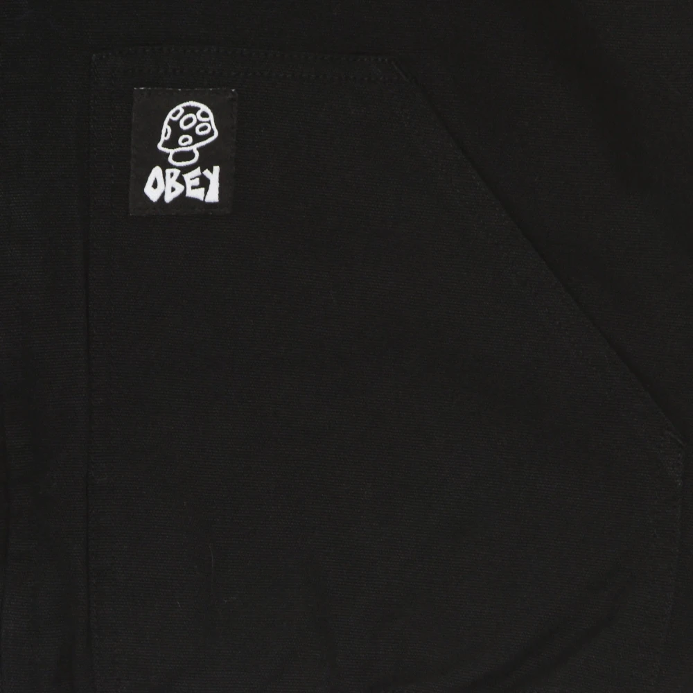 Obey Zwarte Hoodie Jas Katoenen Canvas Flanel Black Heren