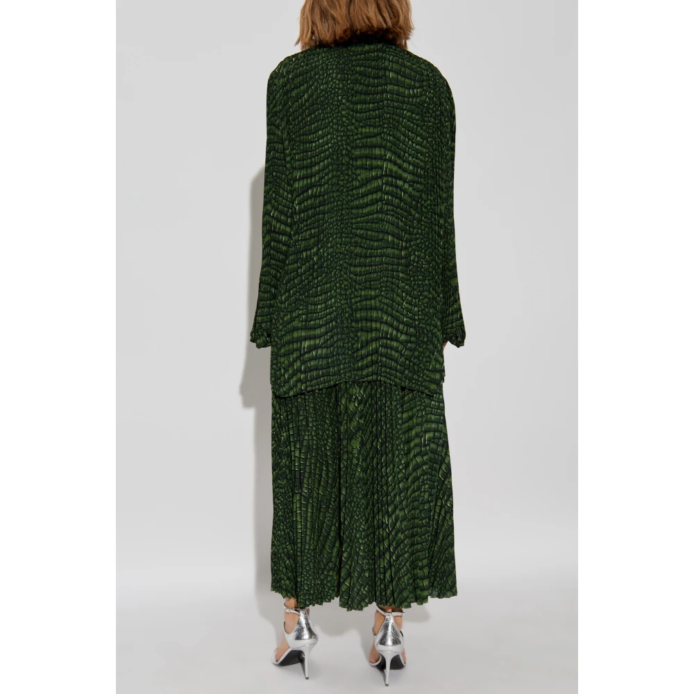 Balenciaga Geplooide jurk met dierenprint Green Dames