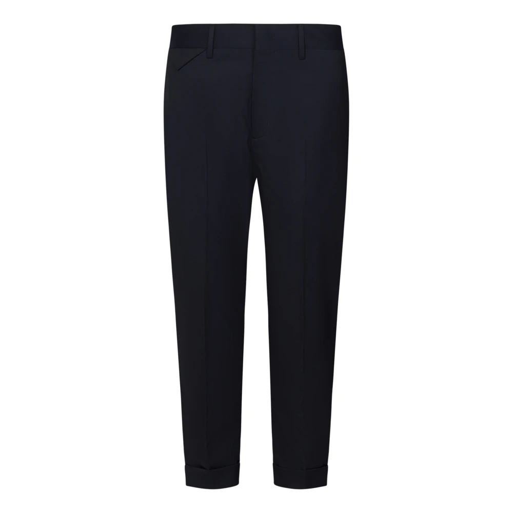 Low Brand Navy Blauwe Cropped Slim Fit Broek Blue Heren