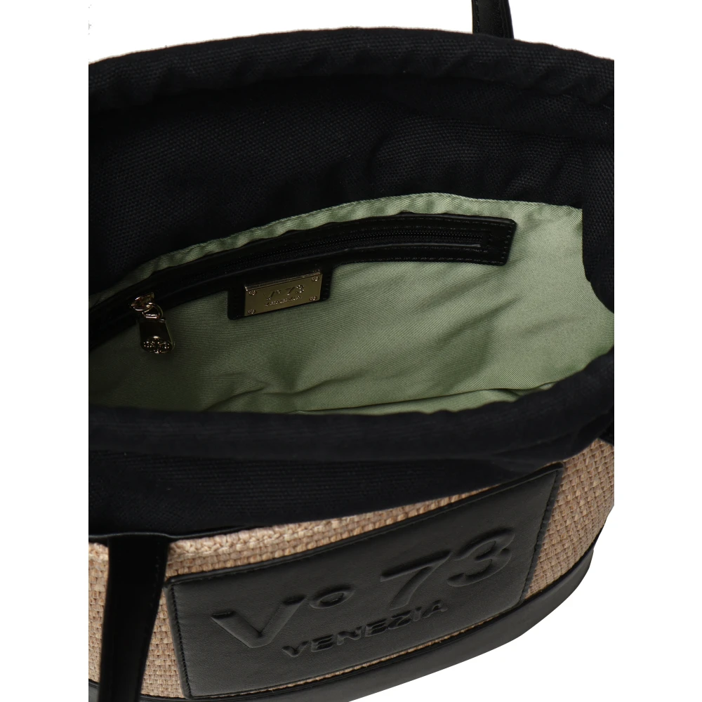 V73 Zwarte Stro Mand Tas met Trekkoord Black Dames