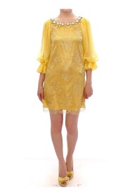 Yellow lace crystal mini dress