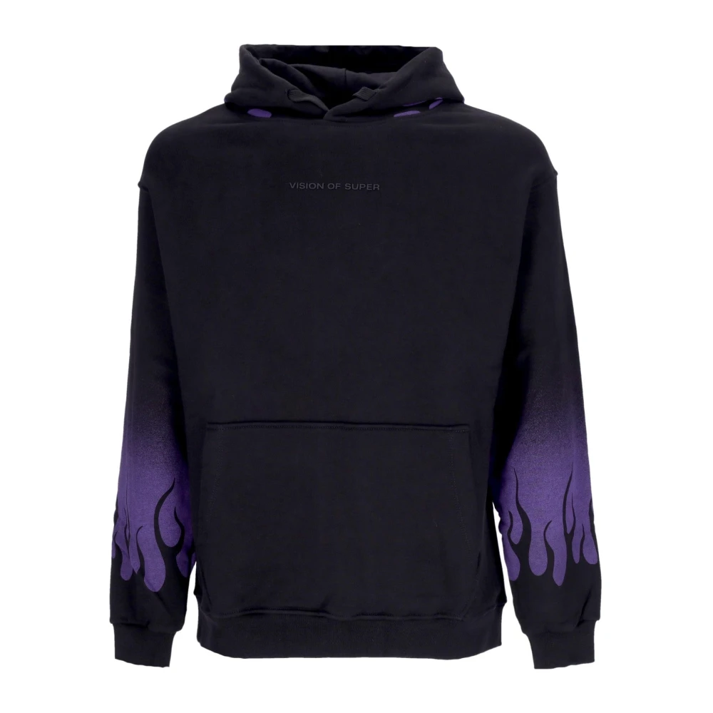 Vision Of Super Men's Black Hoodies, S, Flames Hoodie /Purple Long Sleeve