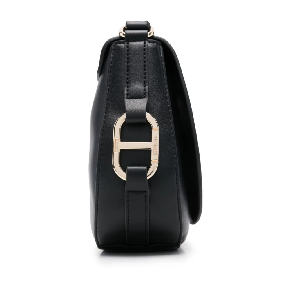 Twinset Zwarte Nep Leren Schoudertas Black Dames