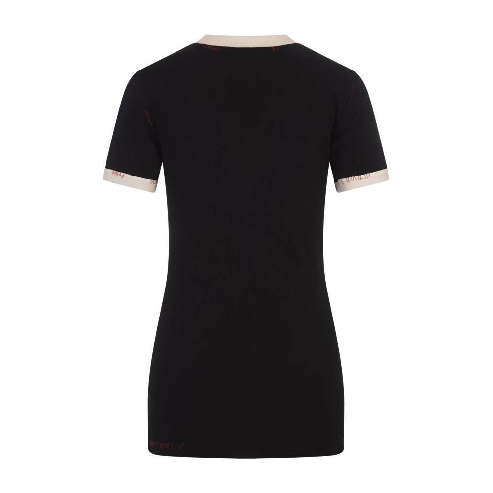 Marni Zwart Ribgebreide Top met Rode Stiksels Black Dames