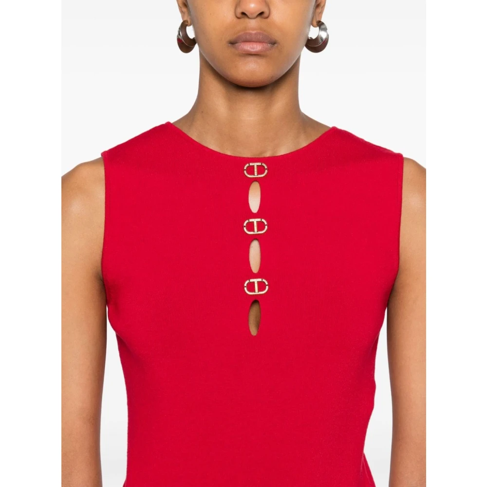 Twinset Rode Gebreide Top met Ovale Plaquette Red Dames