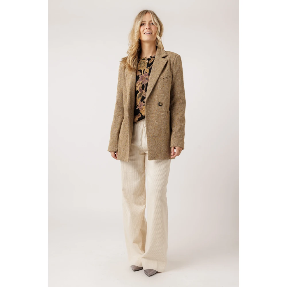 Maison Hotel Oversized Blazer met Zakken en Enkele Knoopsluiting Bruin Dames