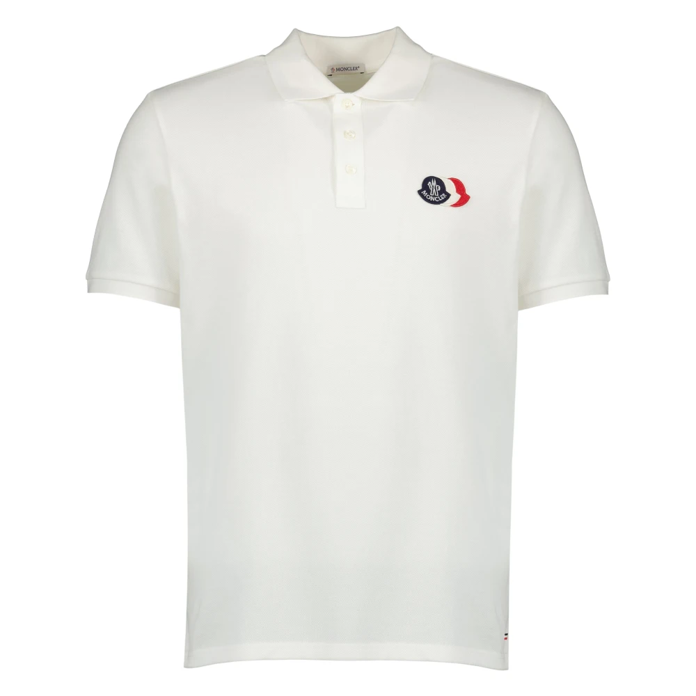 Moncler White Polo Shirts, Male, L, Logo Patch Cotton Piqué Polo