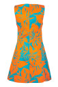 kvinders-orange-aermelos-kort-bomulds-kjole-med-blomstermonster