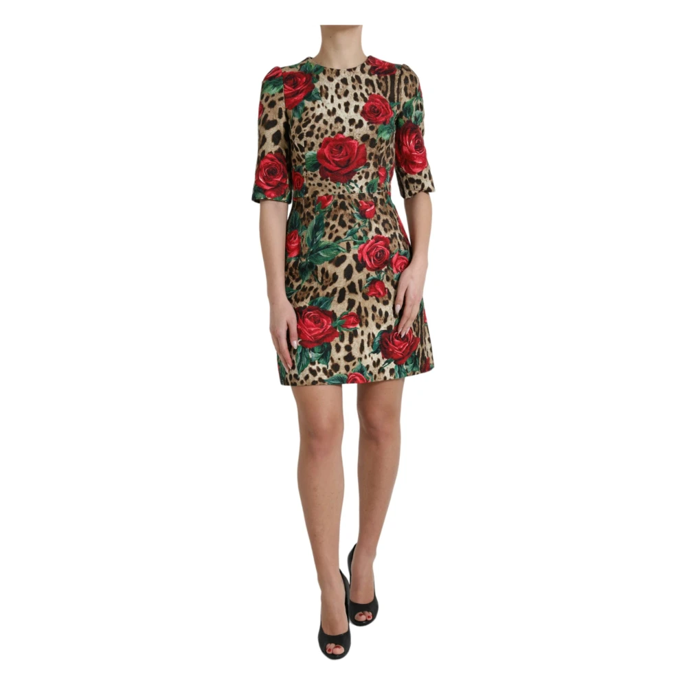 Dolce & Gabbana , Short Dresses, Female, Multicolor, 2XS, Colorful Leopard Floral A-Line Dress
