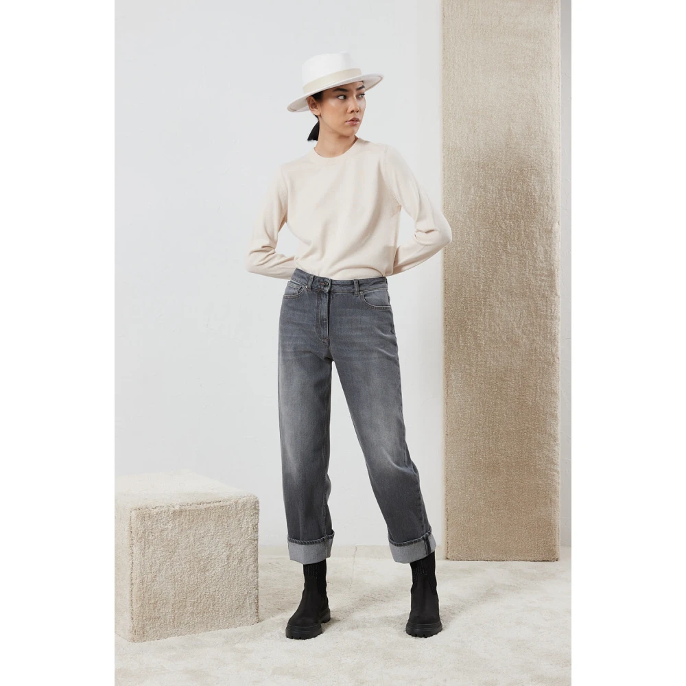 PESERICO Comfortabele katoenen denim broek Gray Dames