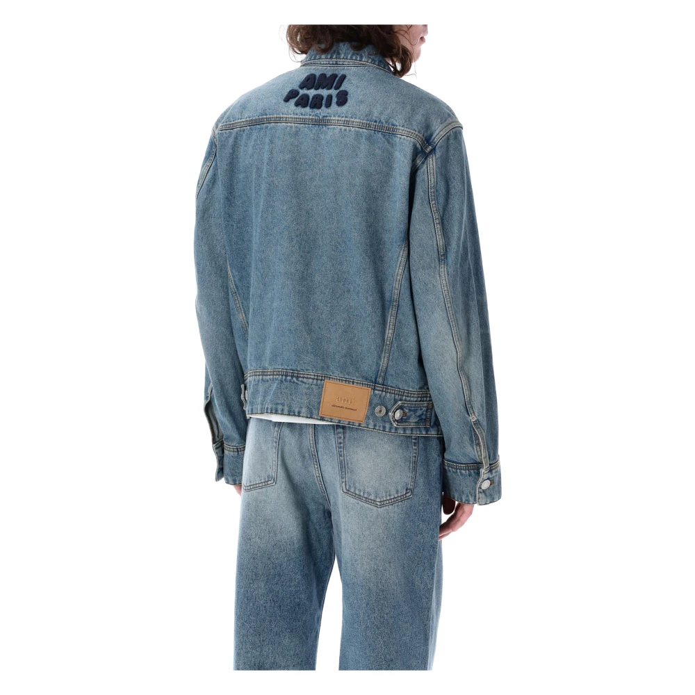 Ami Paris Blauwe Denim Truckerjack met Unieke Details Blue Heren