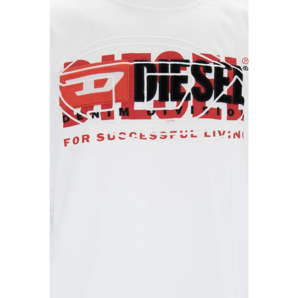 Diesel Heren T-shirt met geribbelde kraag White Heren