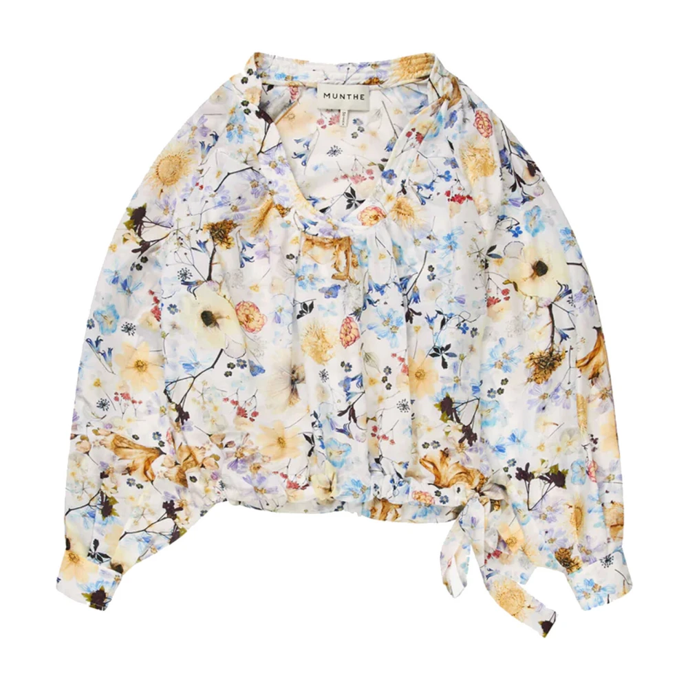 Munthe Women's Elegant Floral Print Silk Blend Top