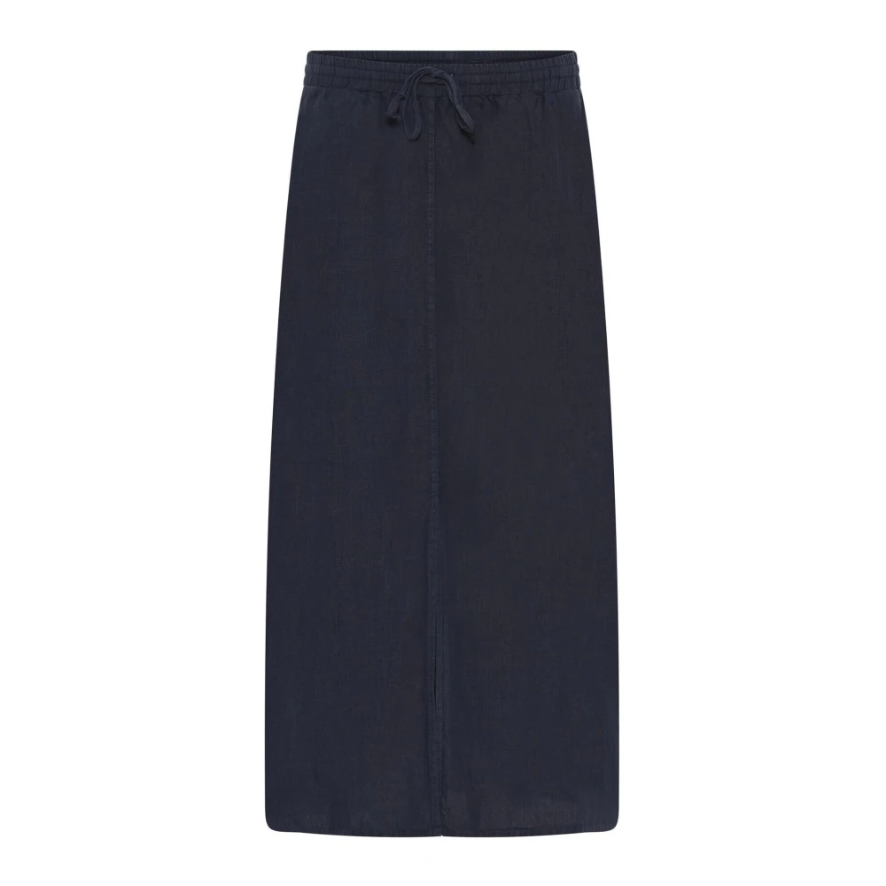 IN Front Navy Linnen Rok met Voor Split Black Dames
