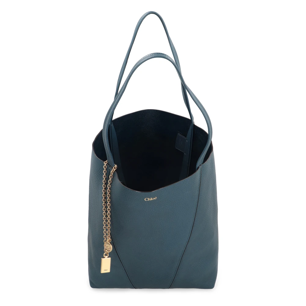 Chloé Leren Tote Tas met Logo Charms Blue Dames