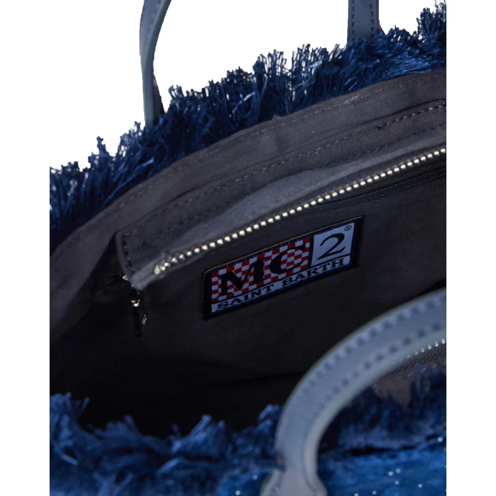 MC2 Saint Barth Blauwe Velvet Franje Mini Vanity Tas Blue Dames