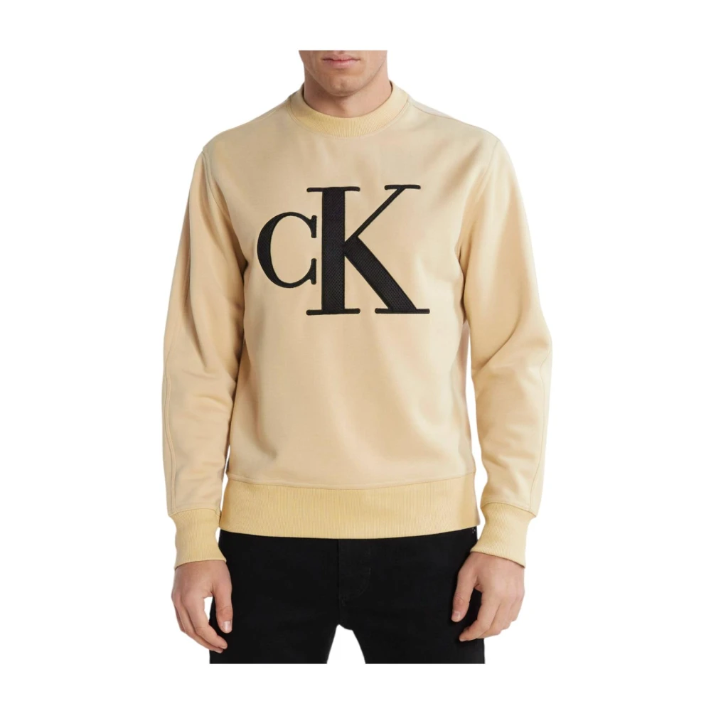 Calvin Klein Men's Brown Perforated Monologo Crew Sweatshirt