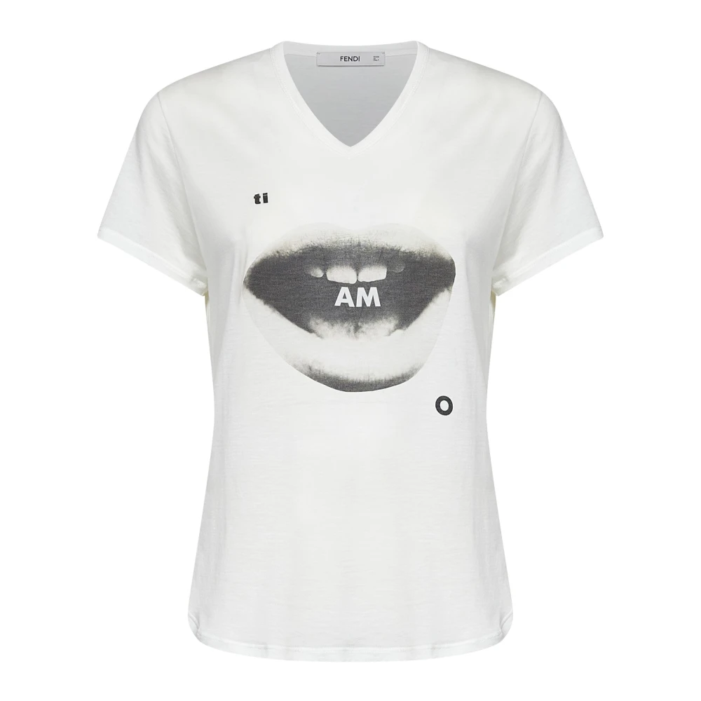 Fendi Ti Amo V-Neck T-Shirt - Female - T-Shirts - White - L - Tops