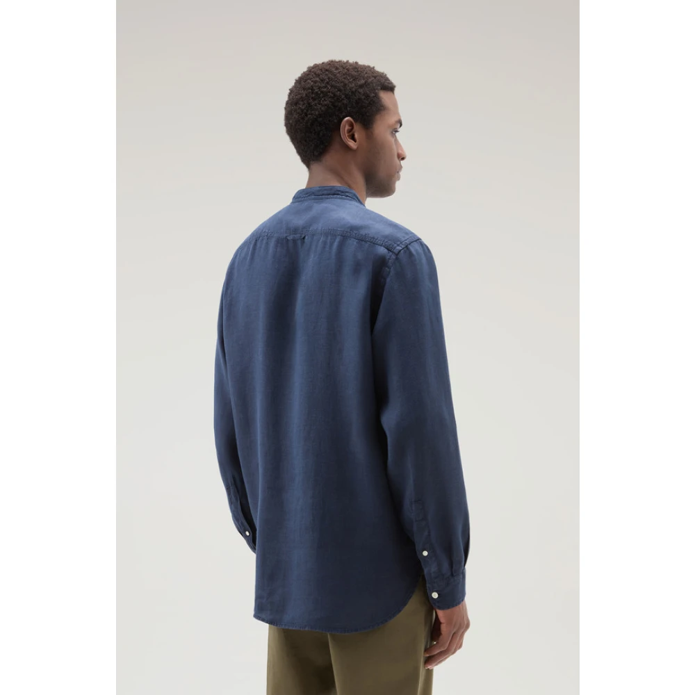 Woolrich Linnen Casual Overhemd Blue Heren