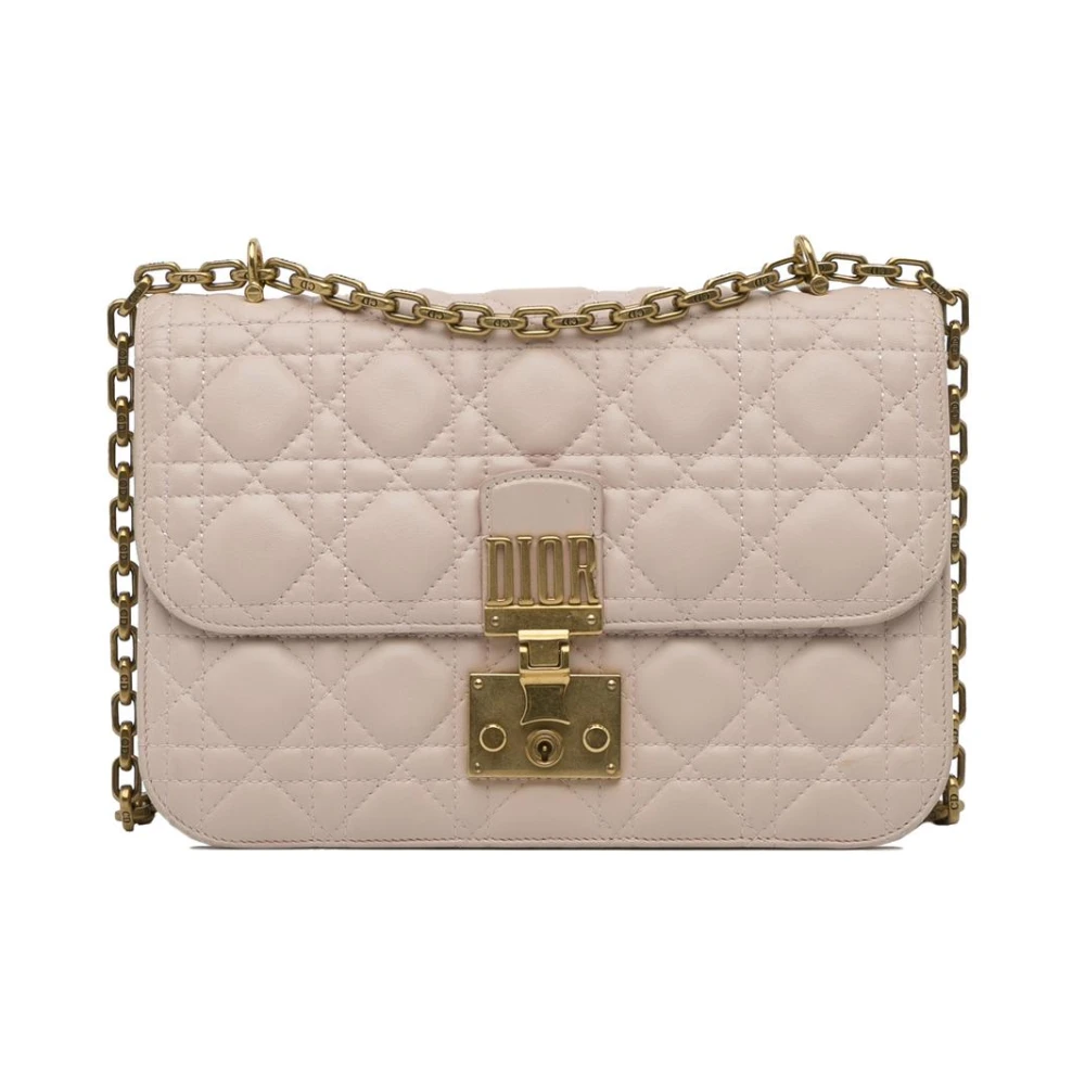 Dior Vintage Women's Pink Pre-Owned Elegant Shoulder Bag With Chain Strap And Quilted Design