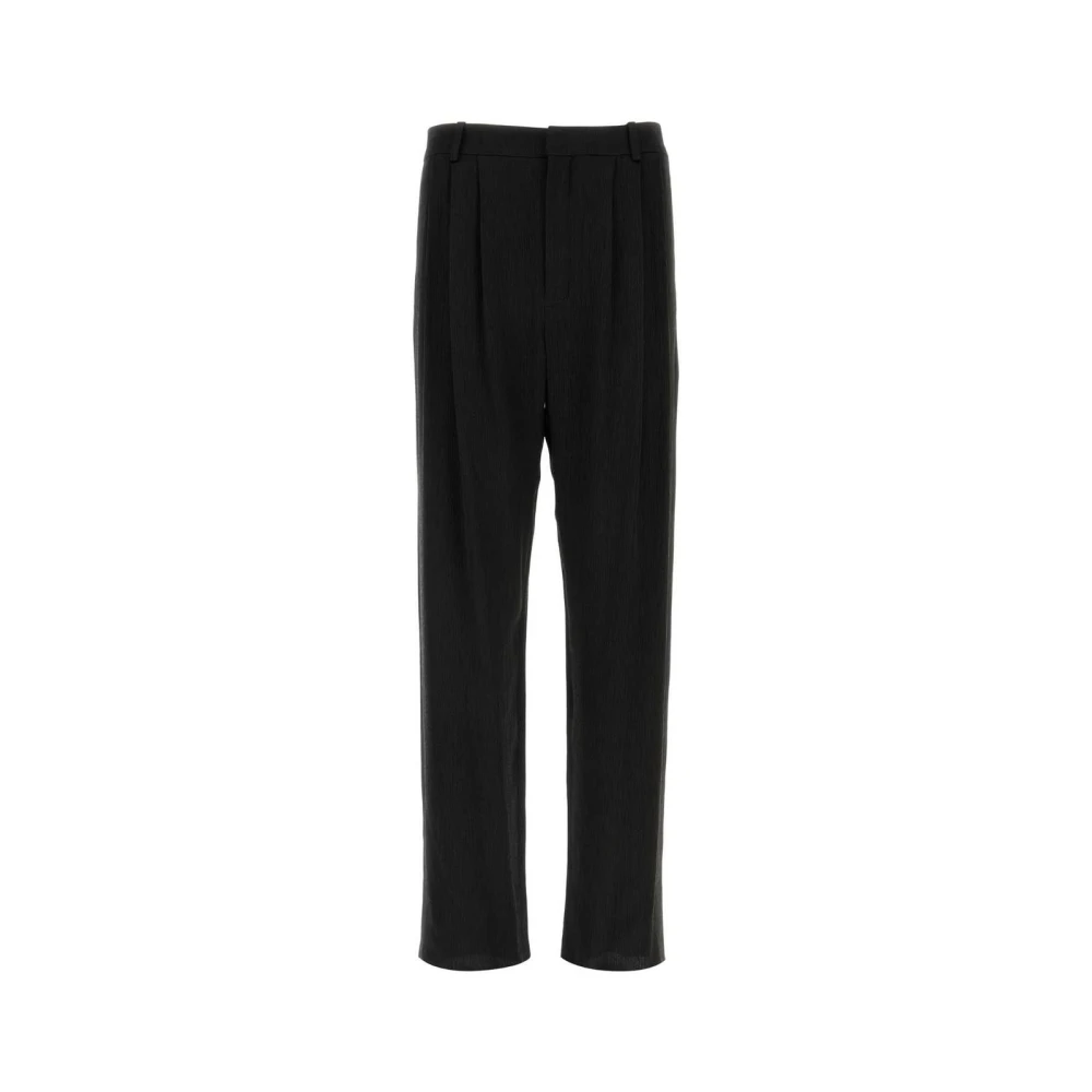 Saint Laurent Men's Black Straight Trousers, L, Pleated Tailored Trousers