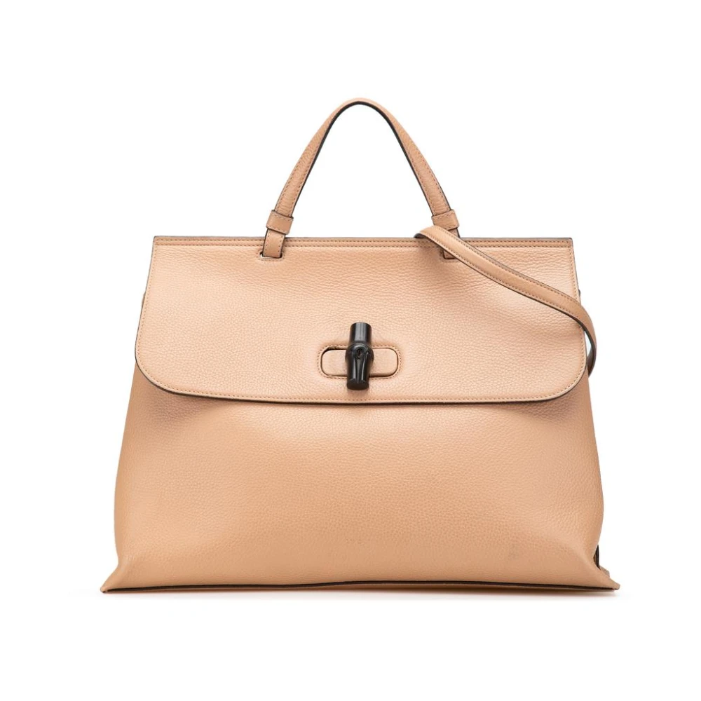 Gucci Vintage Women's Brown Vintage Tote Bags, One Size, Pre-Owned Bamboo Top Handle Bag Leather