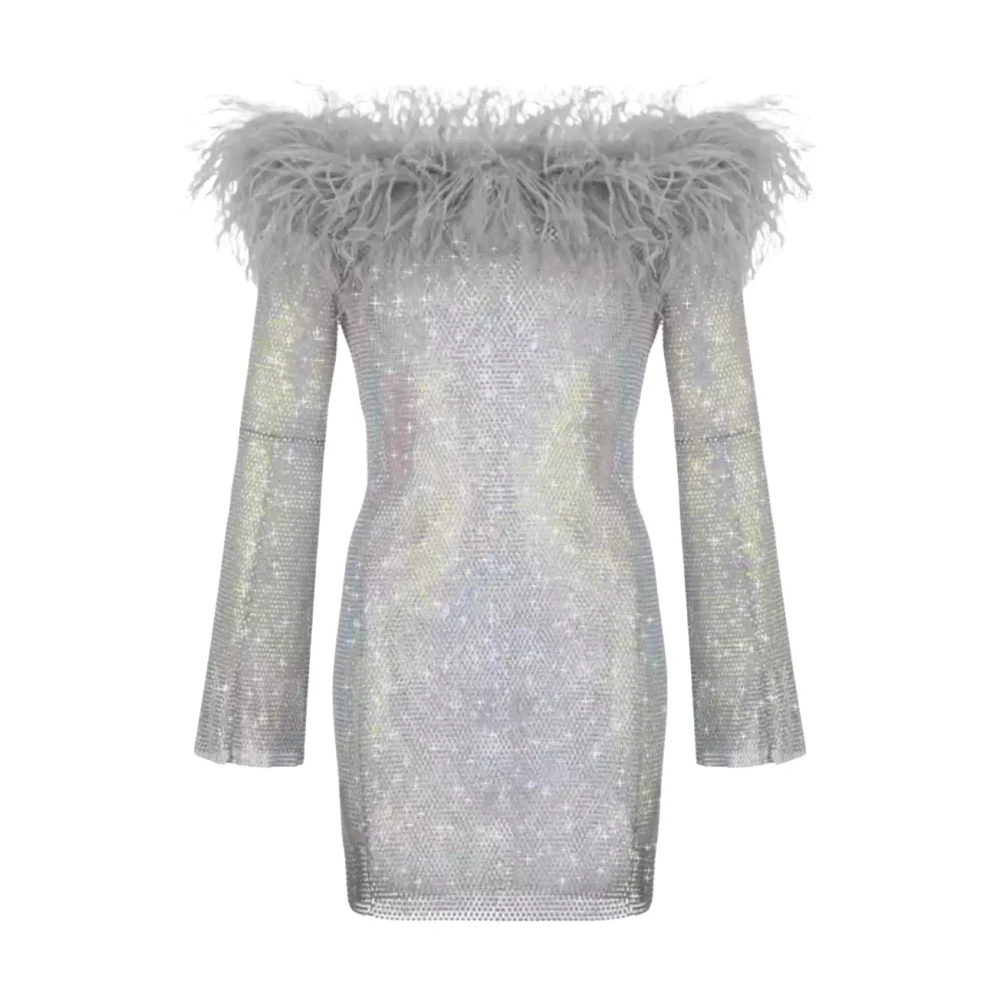 Santa Brands Grijze Veren Versierde Minijurk Gray Dames
