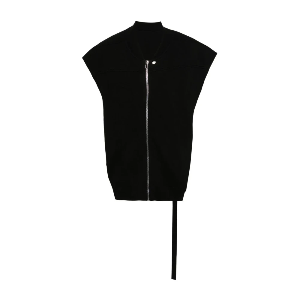 Rick Owens Zwarte Sweaters met Ritssluiting en Geribbelde Kraag Black Heren