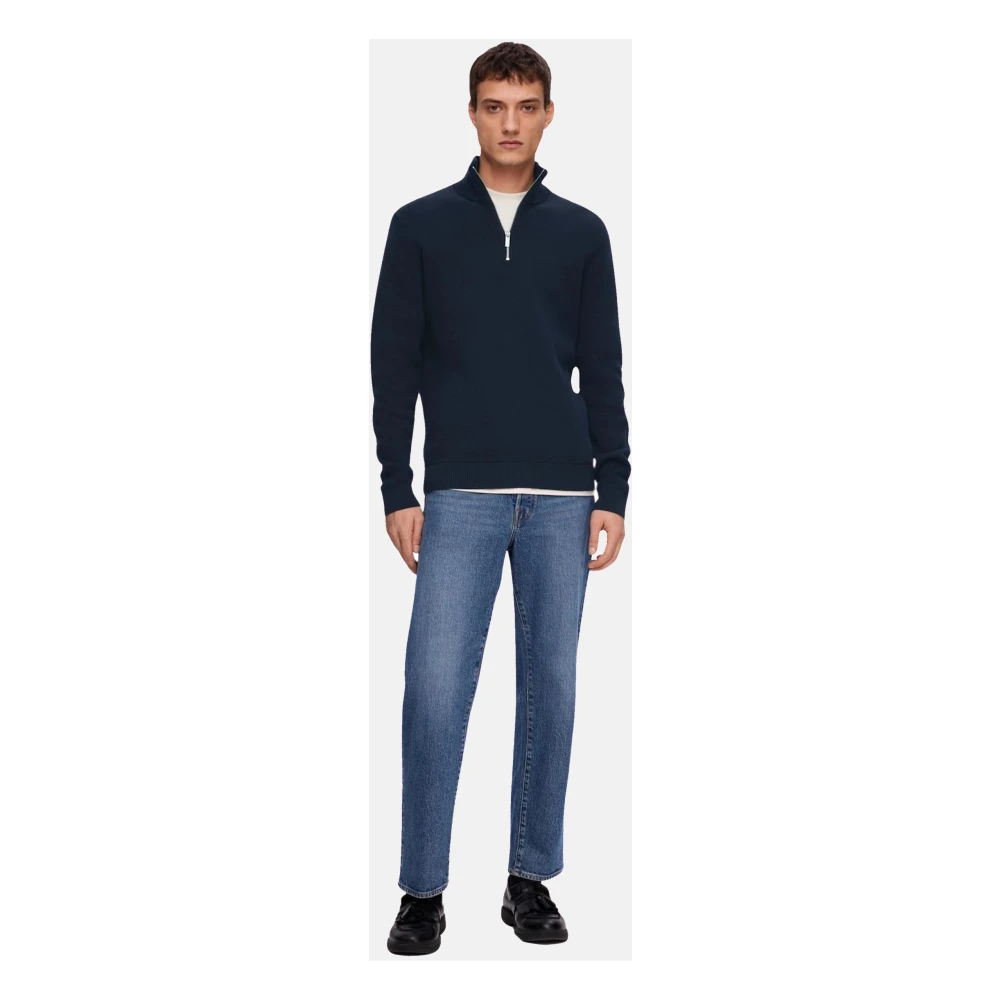 Selected Homme Melange Pullover met Troyer Kraag Blue Heren