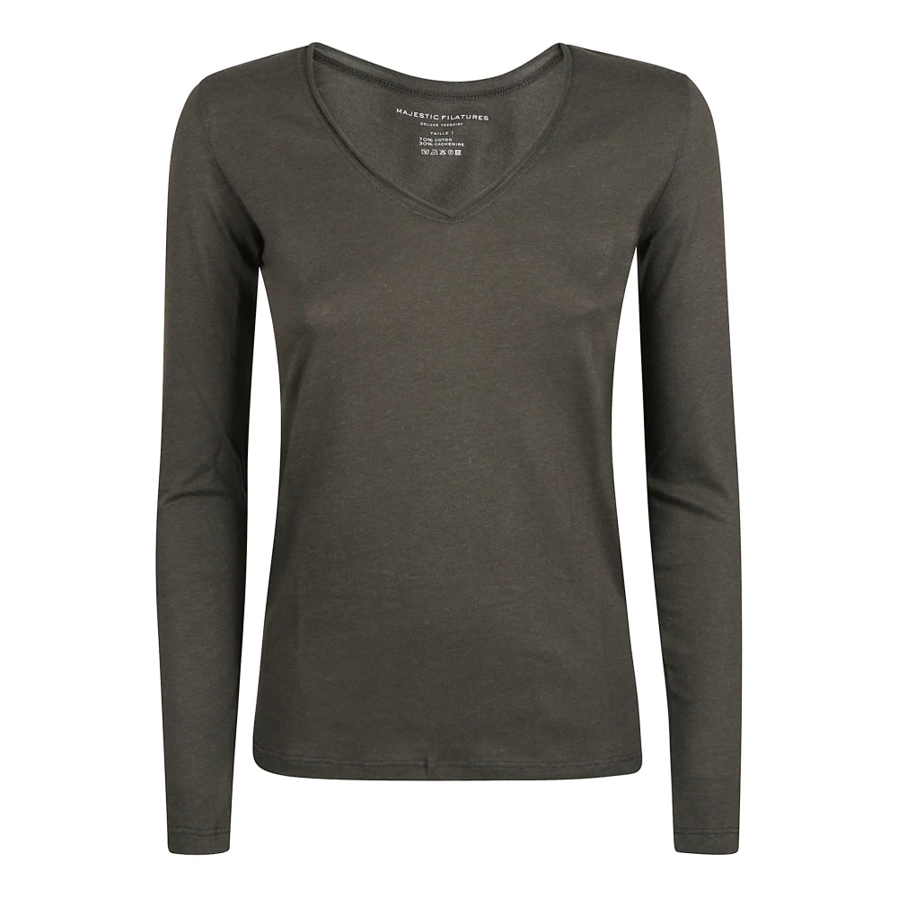 Majestic filatures Militaire Stijl Katoen Kasjmier T-shirts Polos Green Dames