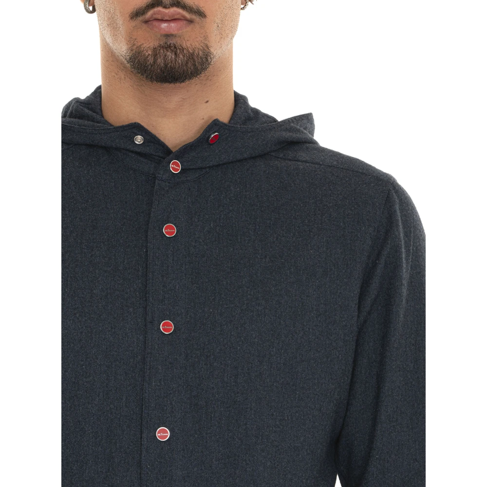 Kiton Hoodie met drukknopen Blue Heren