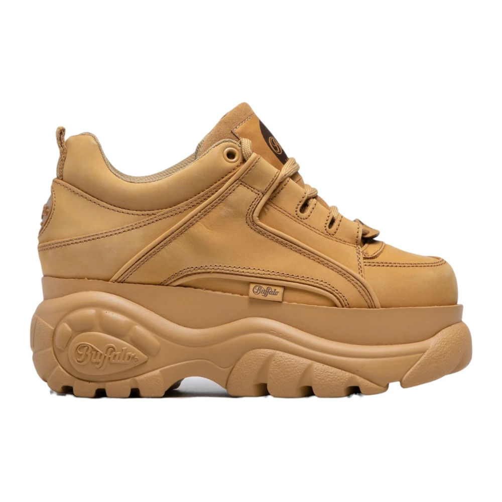 Buffalo Nubuck Leren Veters Rubberen Zool Schoen Dames Schoenen Beige