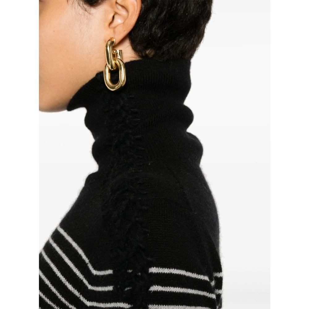 Ermanno Scervino Gestreepte Cashmere Trui Hoge Hals Lange Mouw Black Dames