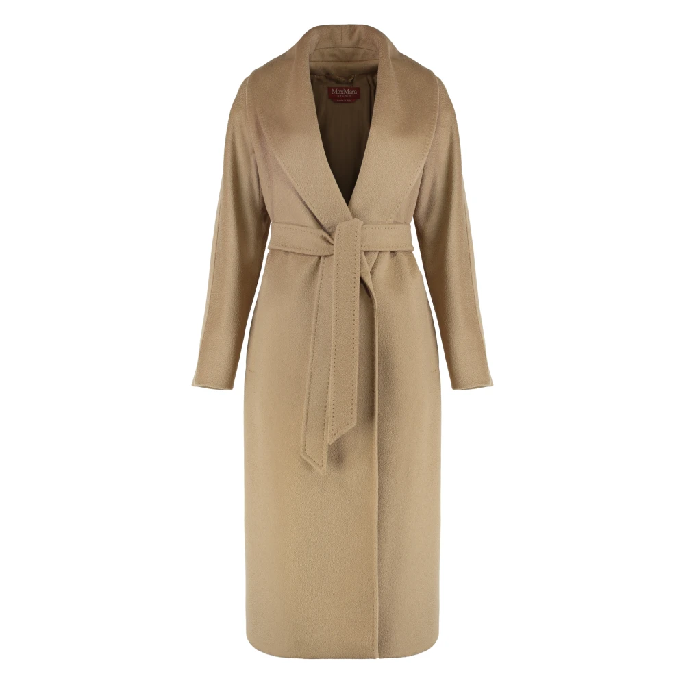 Max Mara Studio Brown Coat In Cashmere Blend - Female - Belted Coats - Xs - Coats