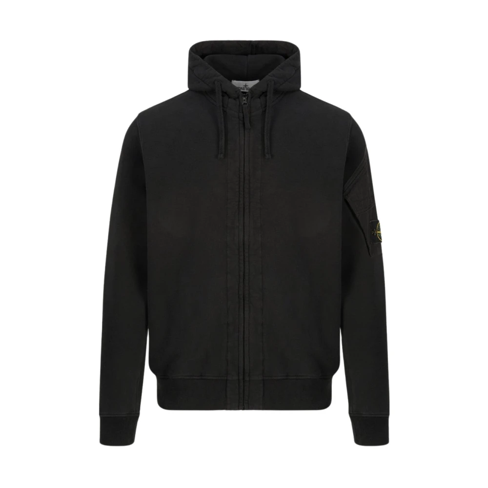 Stone Island , Zip-Throughs, Male, Black, 2XL, Pullover 6100016 Hooded Top