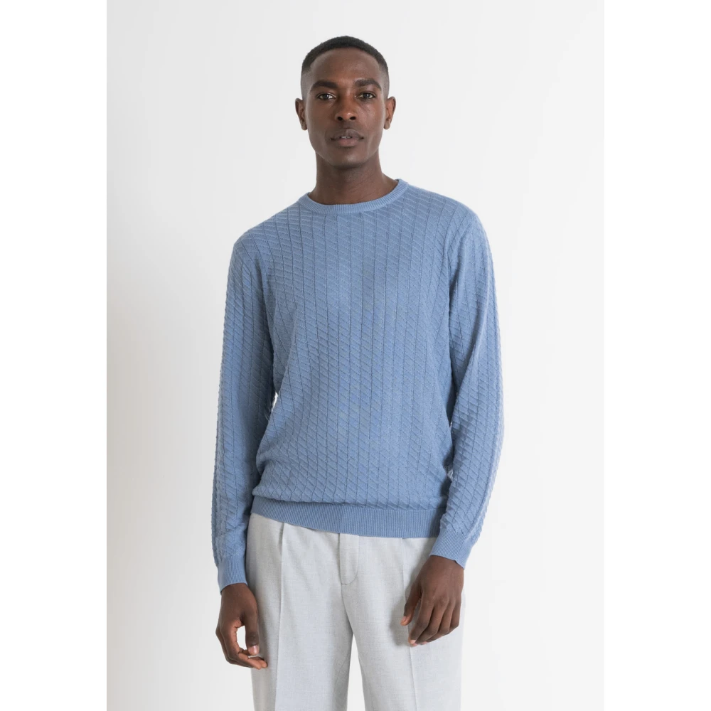 Antony Morato Geometrische Wollen Trui Blue Heren