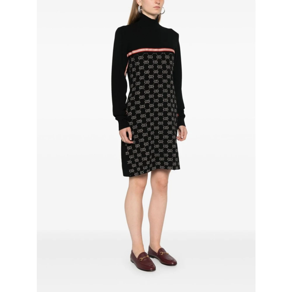 Liu Jo Gebreide Jacquard Logo Jurk Black Dames