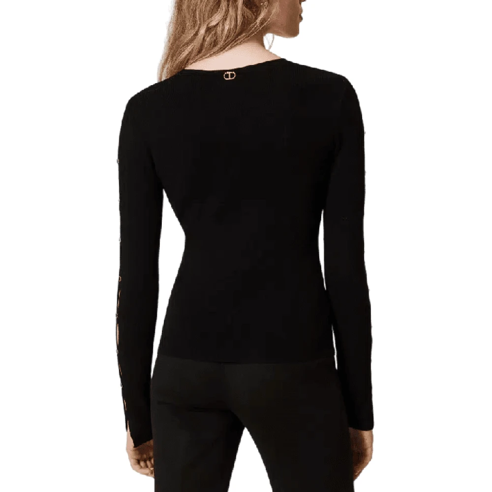 Twinset Zwarte Top met Cut-Out en Studs Black Dames
