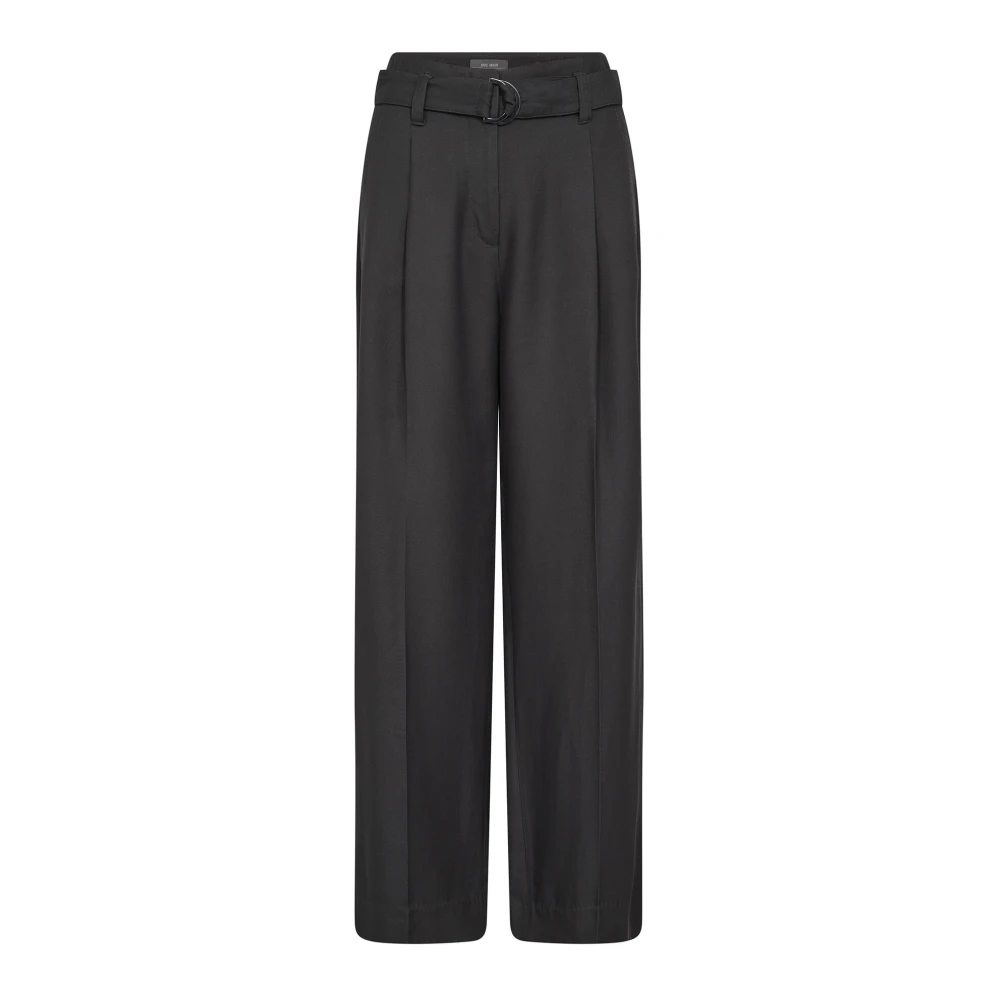 MOS MOSH Elegant Wide Leg Trousers with Belt Gray Dames