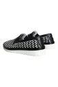 noir-blanc-tisse-mocassins-chaussures