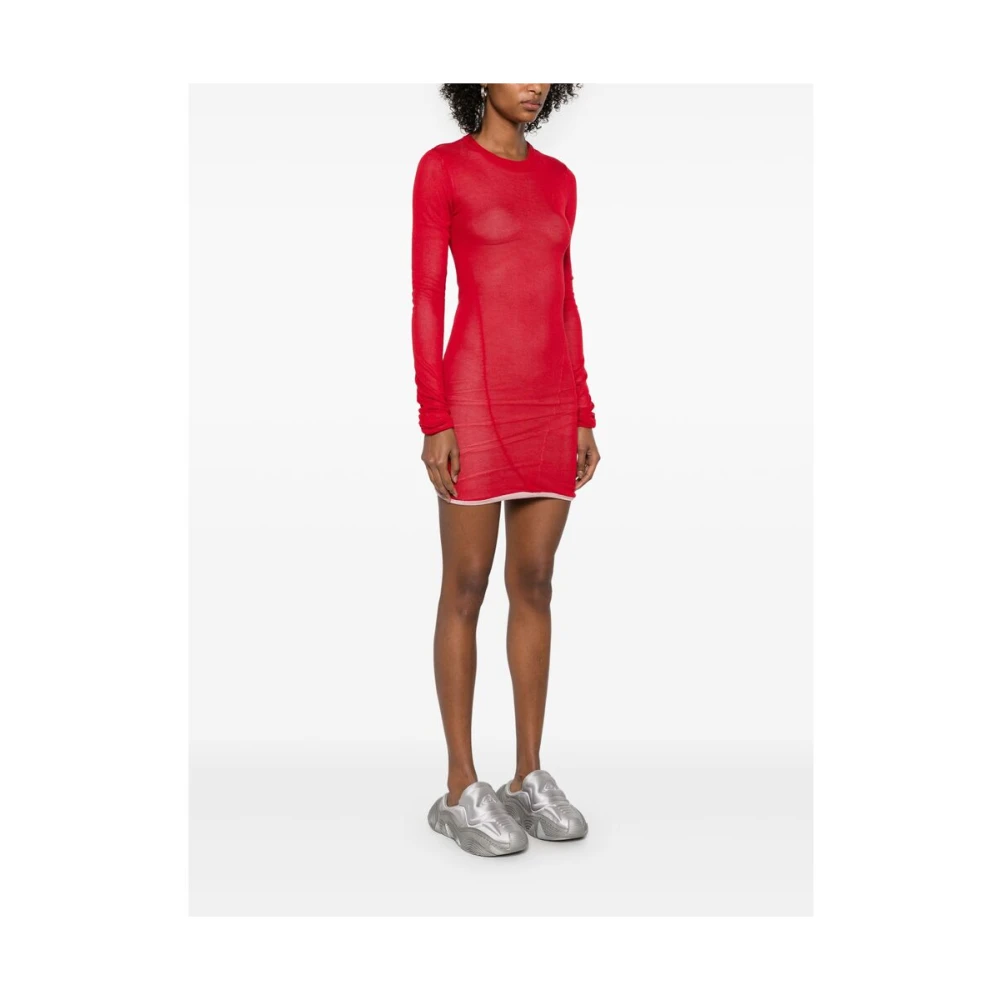 The Attico Rode Geborduurde Logo Crew Neck Jurk Red Dames