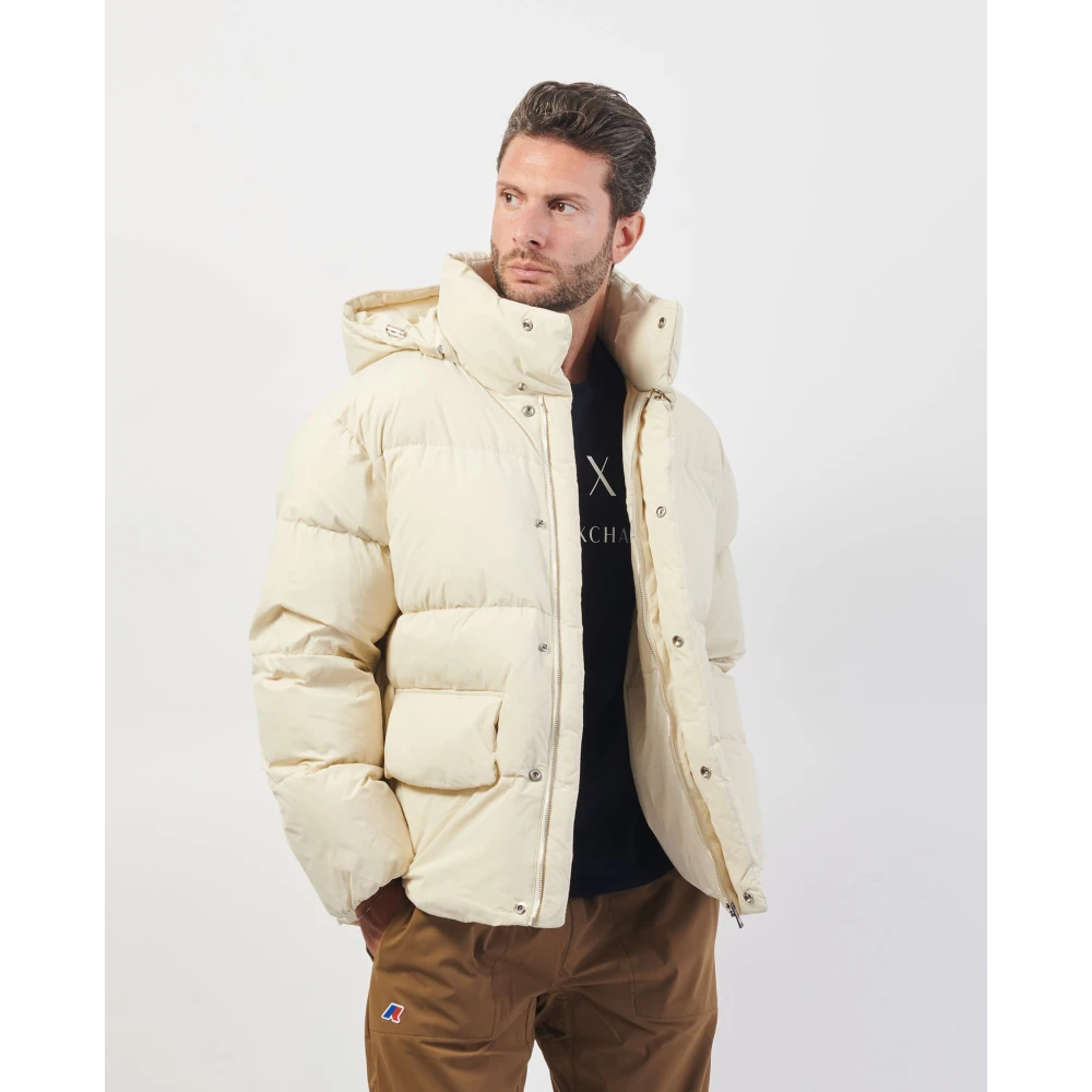 Boss Witte Gewatteerde Hoodiejas Straight Fit White Heren