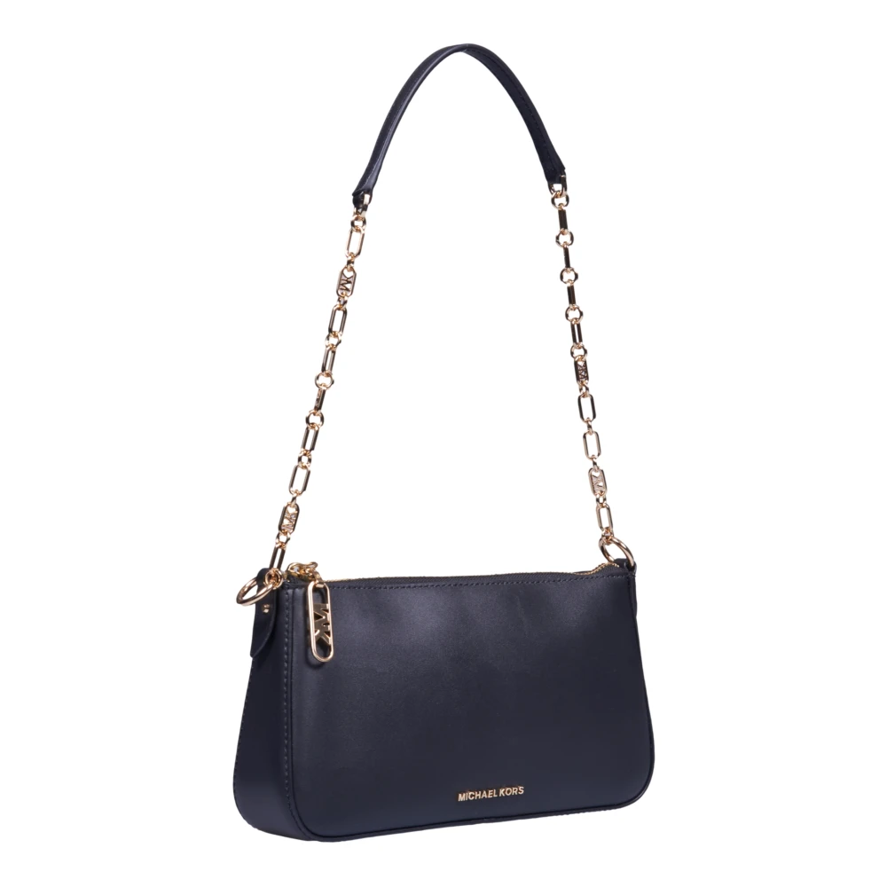 Michael Kors Zwarte leren schoudertas met gouden details Black Dames