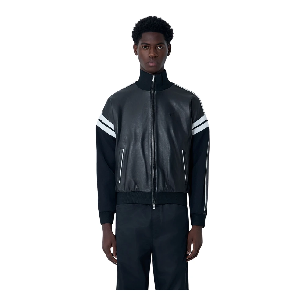 Wales Bonner Men's Black Leather Logo Motif Bomber Jacket