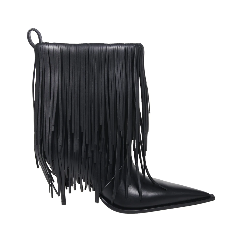 Balenciaga Women's Black Heeled Boots, 7 Uk, Avenue Fringe Bootie