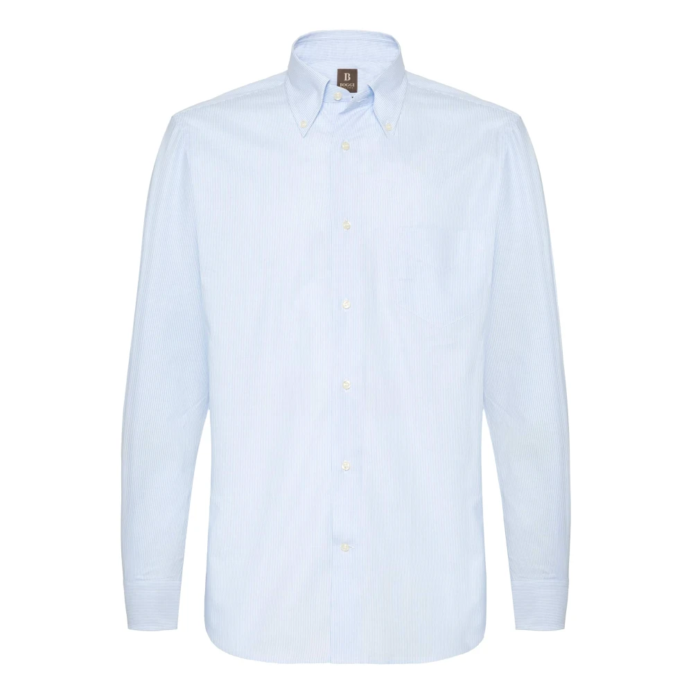 Boggi Milano Regular Fit Overhemd van Gestreept Katoenen Twill Blue Heren